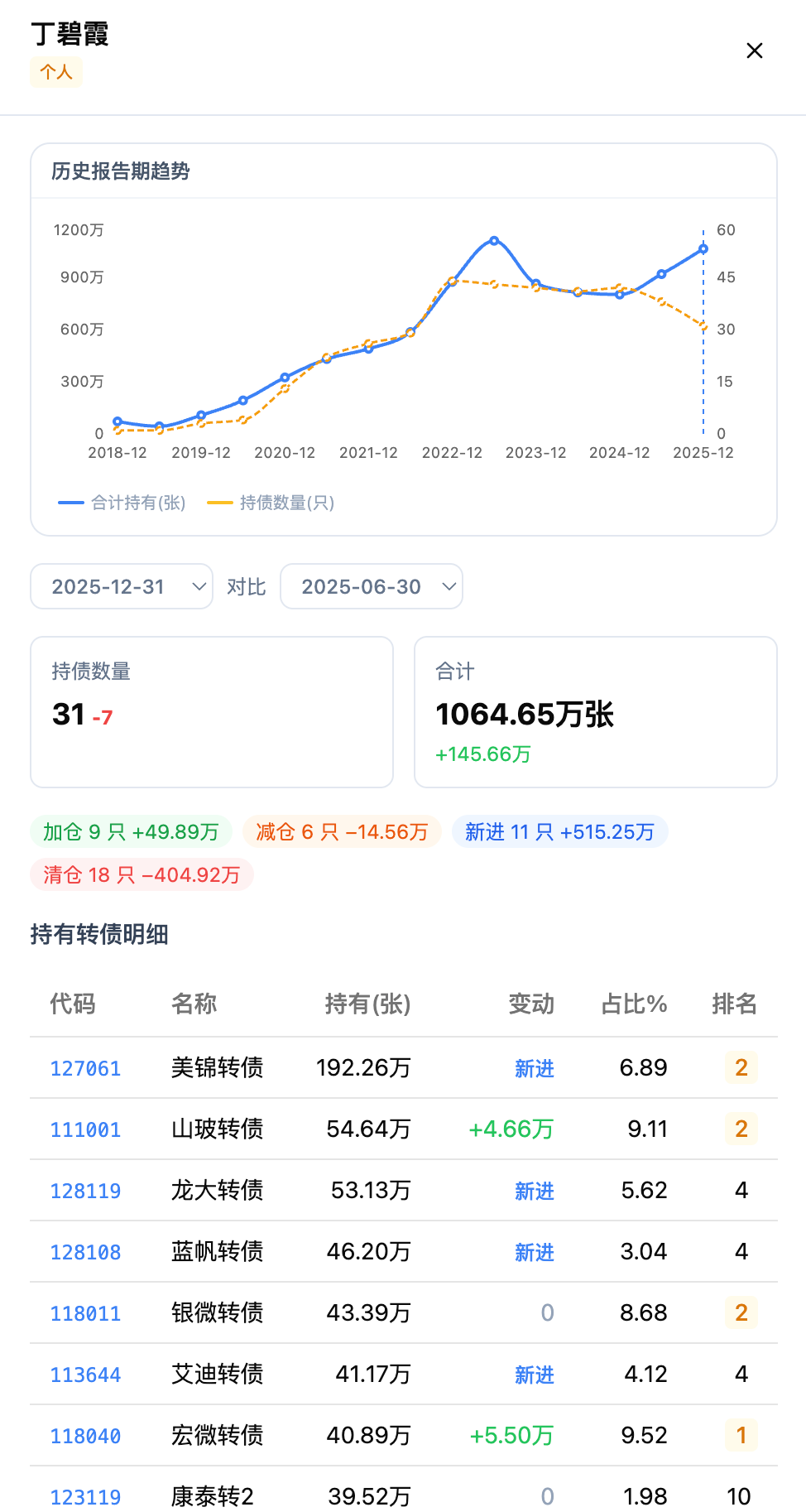 丁碧霞持仓